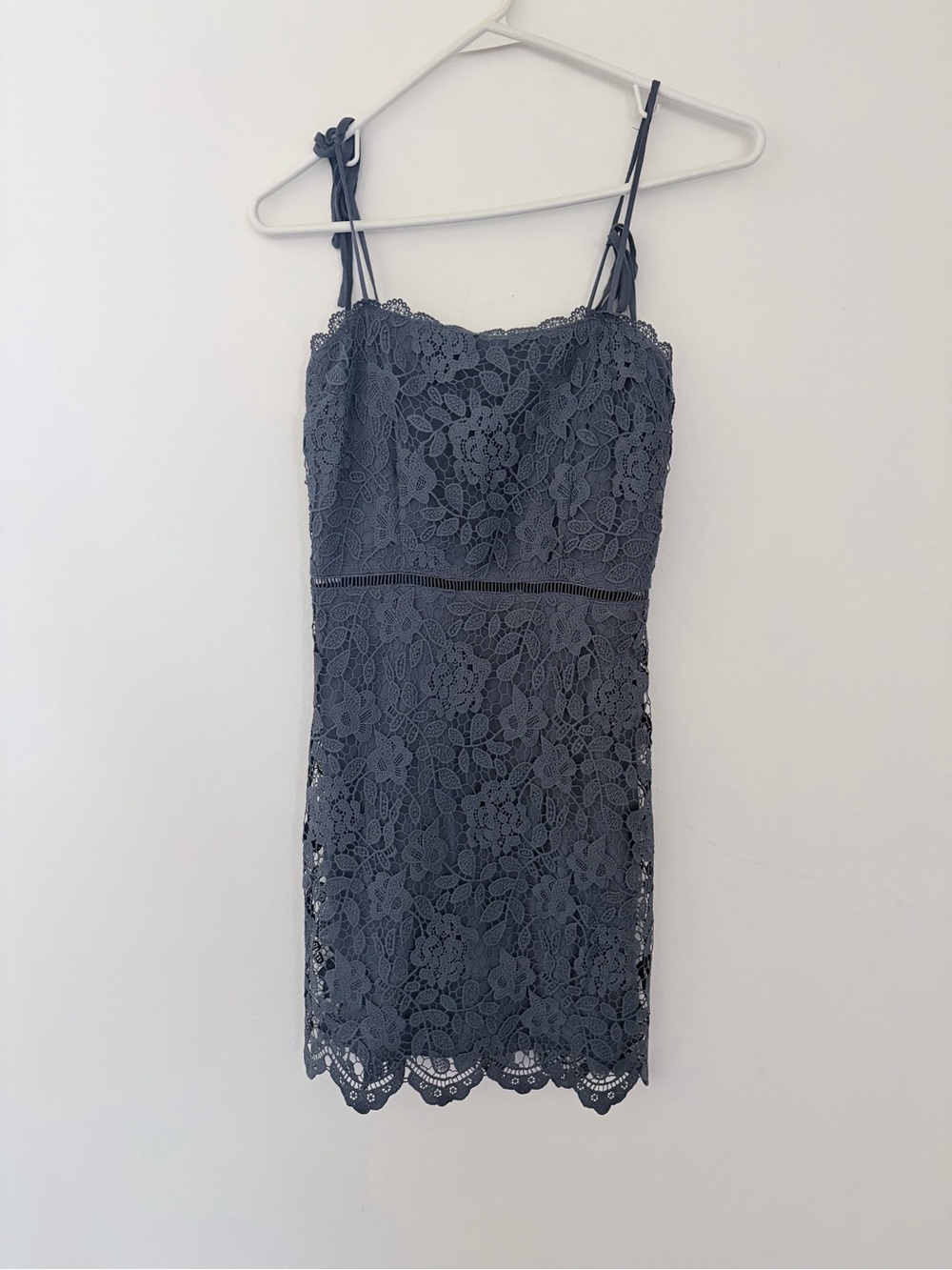 Abercrombie & Fitch Lace Spaghetti Strap Mini Dress in Slate Blue/Gray